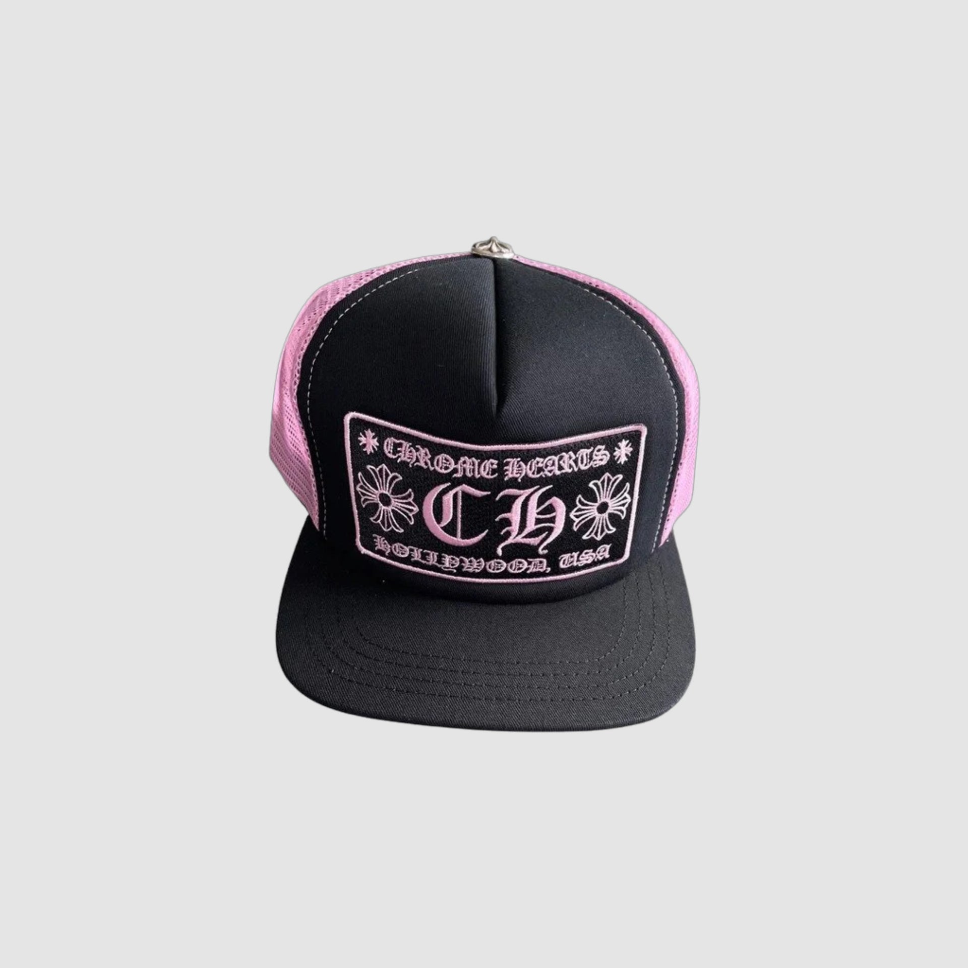 CHROME HEARTS CH HOLLYWOOD TRUCKER HAT BLACK PINK